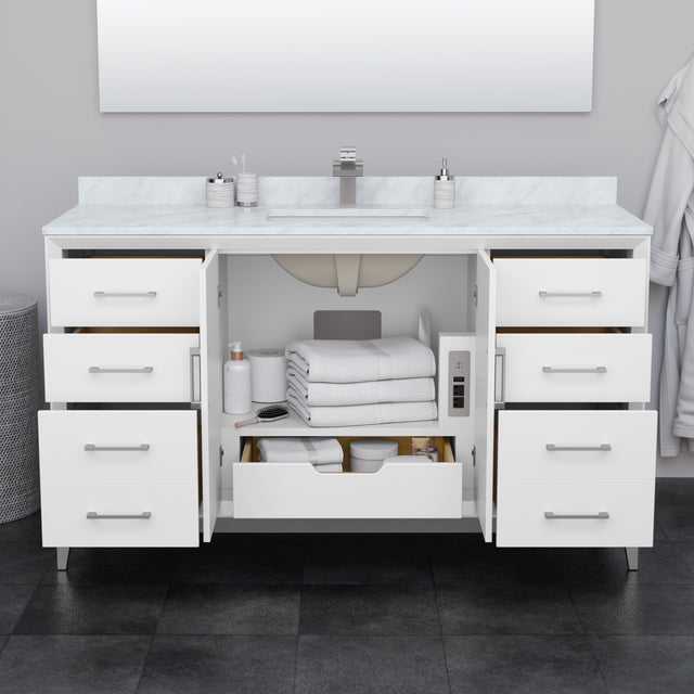 Amici 60 Inch Single Bathroom Vanity in White No Countertop No Sink Satin Bronze Trim