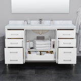 Amici 60 Inch Single Bathroom Vanity in White Carrara Cultured Marble Countertop Undermount Square Sink Satin Bronze Trim