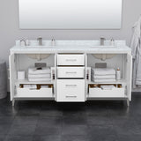 Amici 72 Inch Double Bathroom Vanity in White No Countertop No Sink Satin Bronze Trim
