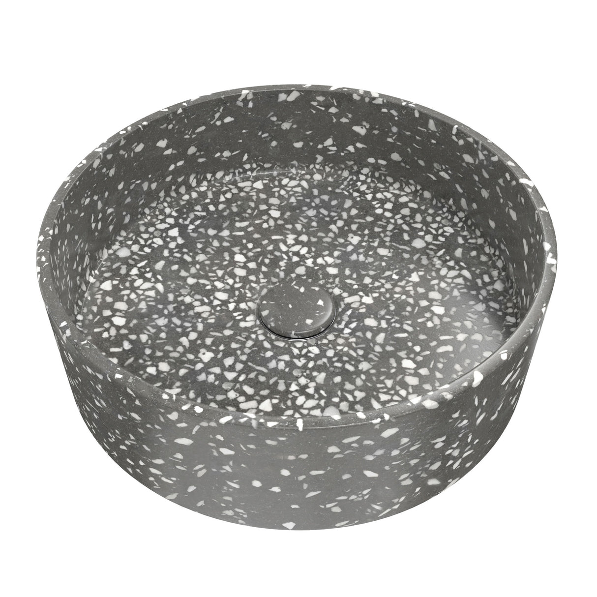 Ambia Round Terrazzo Vessel Sink in Dark Grey