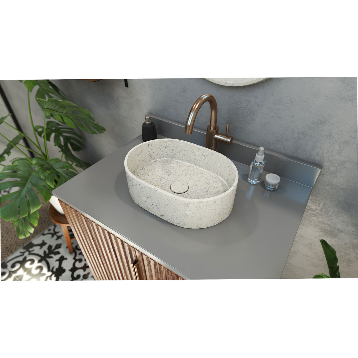 Ambia Oblong Terrazzo Vessel Sink in White