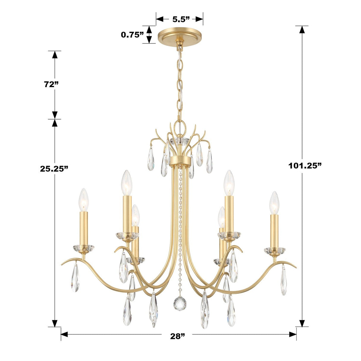 Rollins 6 Light Antique Gold Chandelier ROL-18816-GA