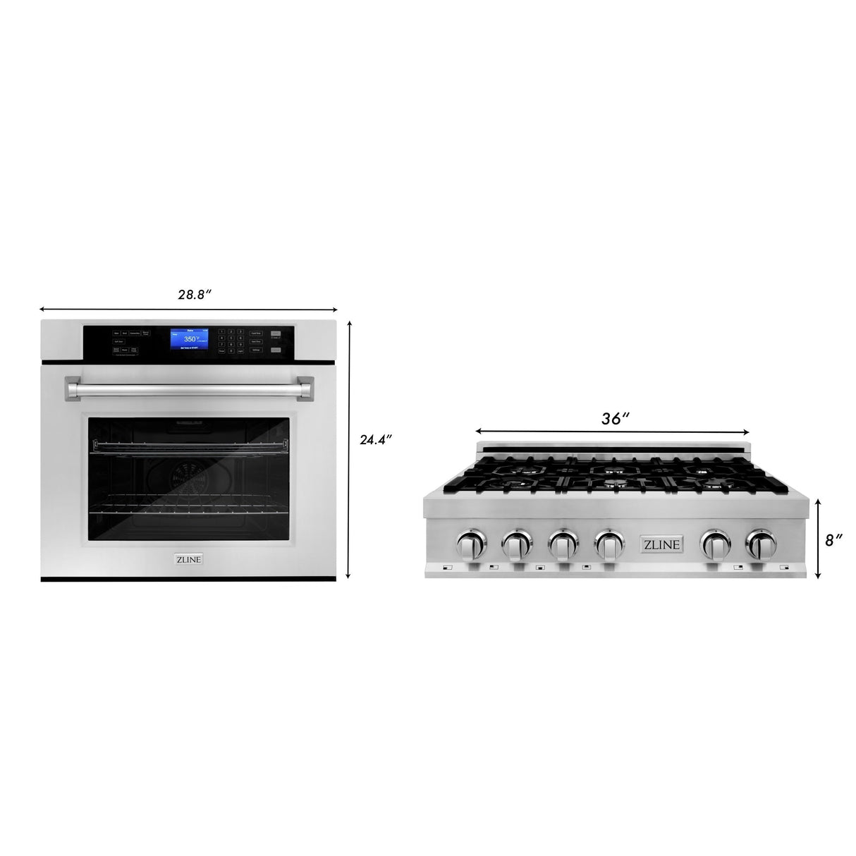 ZLINE Kitchen Package with 36 in. Stainless Steel Rangetop and 30 in. Single Wall Oven (2KP-RTAWS36)