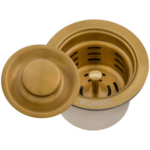 Ruvati Deep Basket Strainer Drain for Kitchen Sinks all Metal 3-1/2 inch - Brushed Gold Satin Brass - RVA1027GG