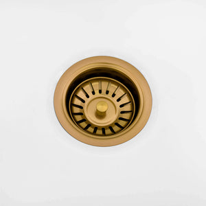Ruvati Matte Gold Satin Brass Basket Strainer Drain Assembly for Thick Fireclay Sinks - RVA1039GG