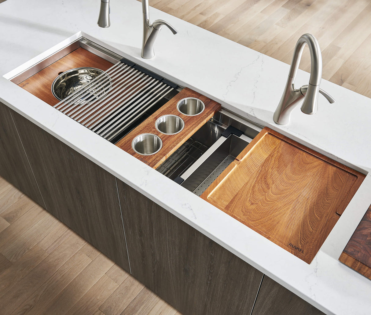 Ruvati 17 x 16 inch Solid Wood Dual-Tier Replacement Cutting Board for Ruvati Workstation Sinks - RVA1233