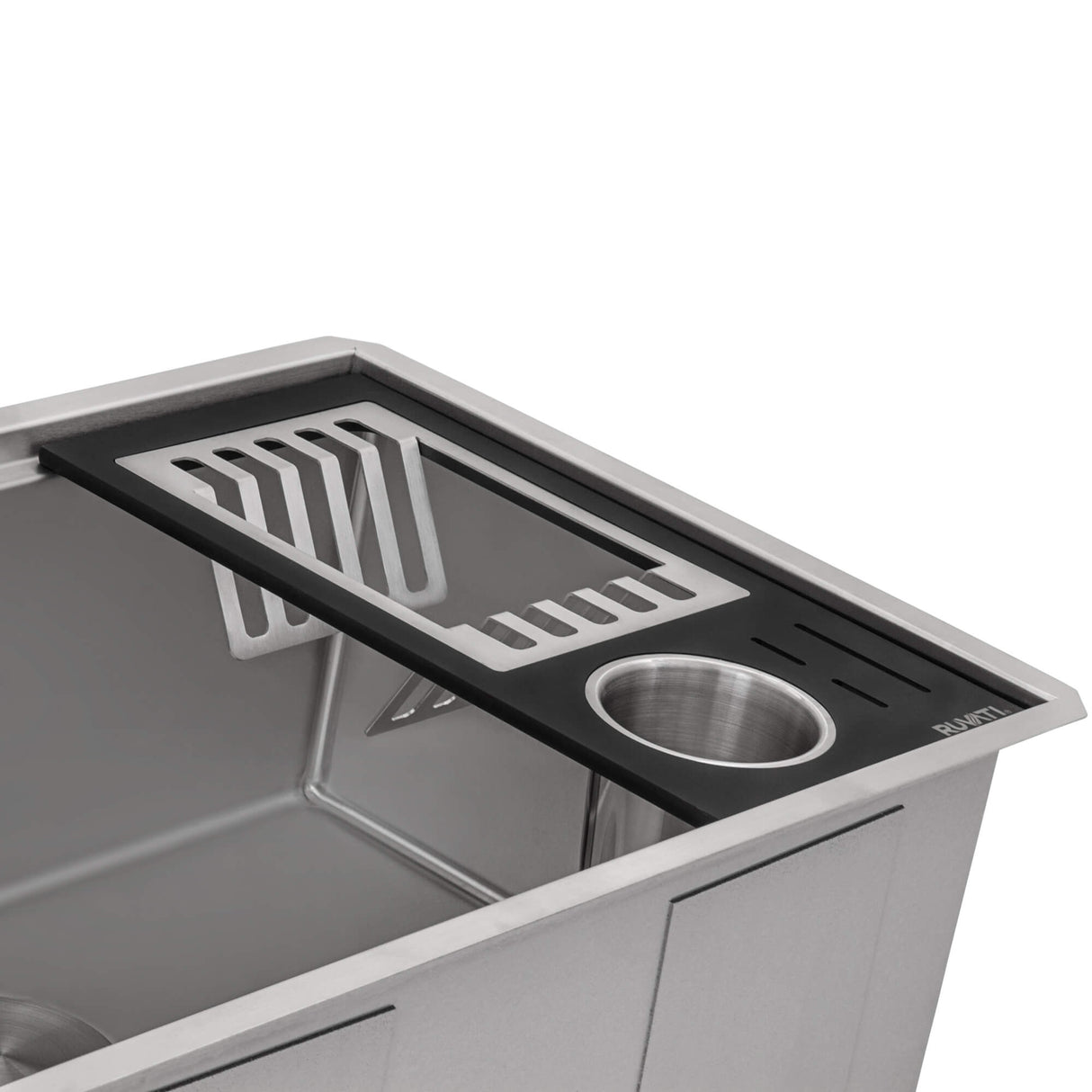 Ruvati Black Composite Dish Plate and Silverware Caddy Drying Rack for Workstation Sinks - RVA1542BWC