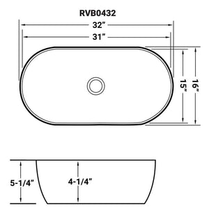 Ruvati 32 x 16 inch Bathroom Vessel Sink White Oval Above Counter Vanity Porcelain Ceramic - RVB0432