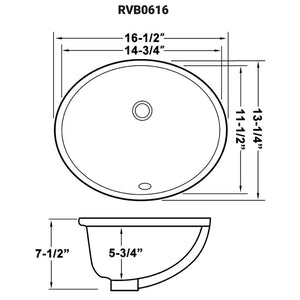 Ruvati 15 x 12 inch Undermount Bathroom Vanity Sink White Oval Porcelain Ceramic with Overflow - RVB0616