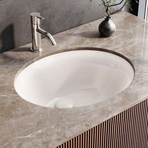 Ruvati 16 x 13 inch Undermount Bathroom Sink Biscuit Oval Porcelain Ceramic with Overflow - RVB0618BC