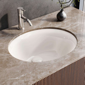 Ruvati 16 x 13 inch Undermount Bathroom Sink Biscuit Oval Porcelain Ceramic with Overflow - RVB0618BC