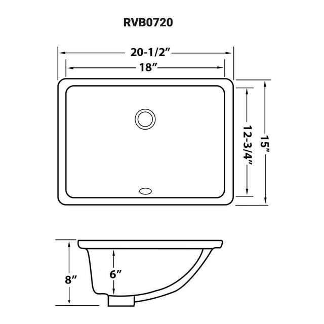 Ruvati 18 x 13 inch Undermount Bathroom Sink Black Rectangular Porcelain Ceramic with Overflow - RVB0720BK