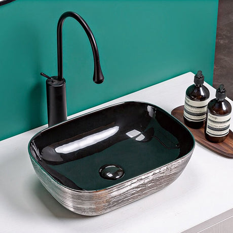 Ruvati 20 x 16 inch Bathroom Vessel Sink Silver Decorative Art Above Vanity Counter Black Ceramic - RVB2016BS