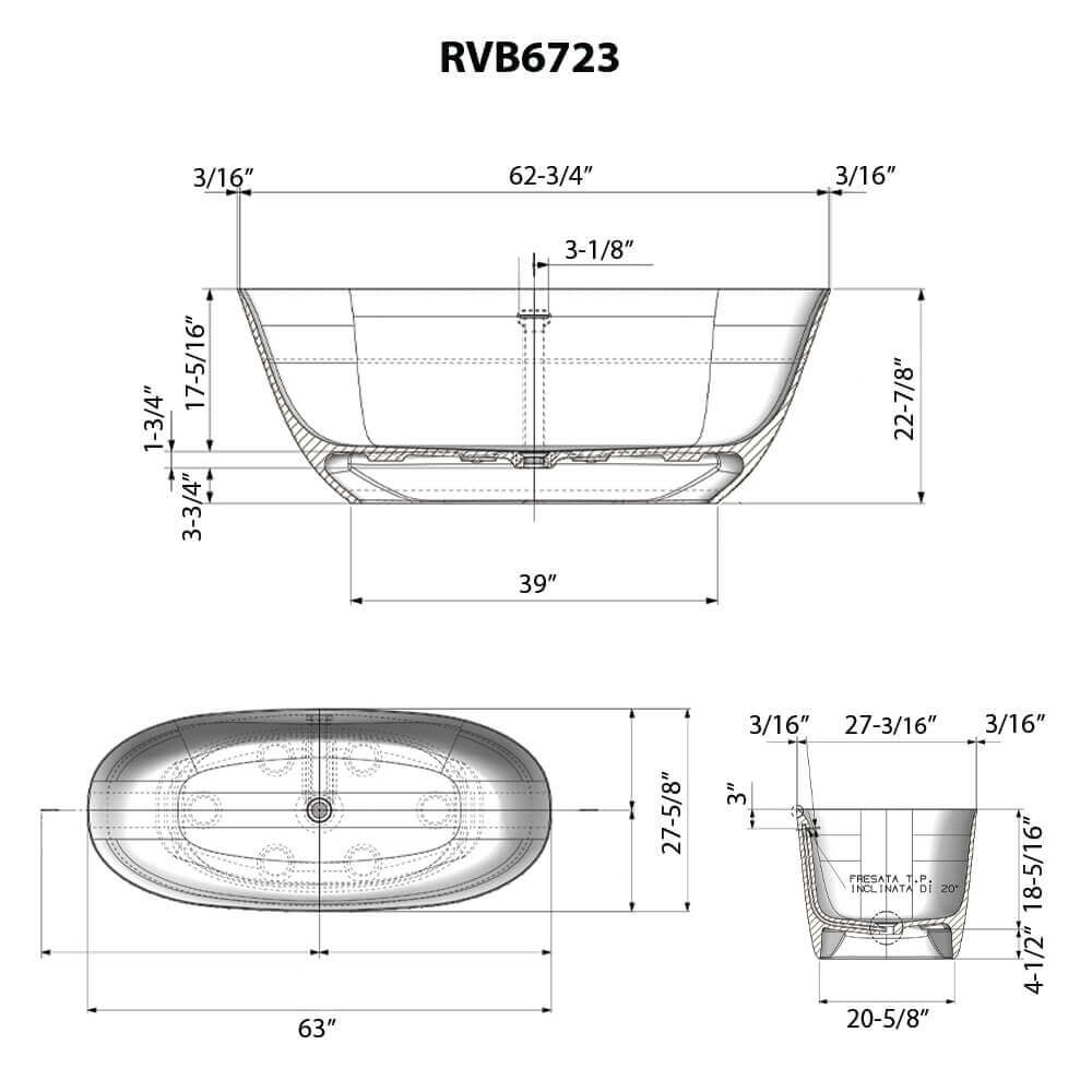 Ruvati 63-inch Matte Gold and White epiStone Solid Surface Freestanding Bath Tub Sinatra - RVB6723GW