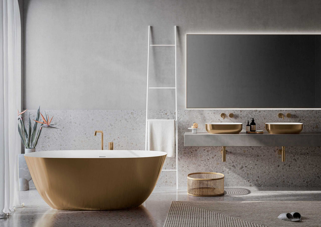 Ruvati 63-inch Matte Gold and White epiStone Solid Surface Freestanding Bath Tub Sinatra - RVB6723GW