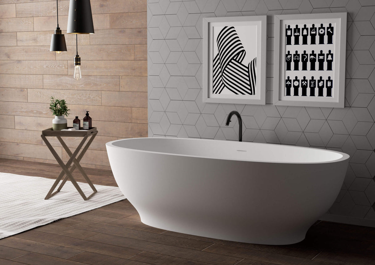 Ruvati 69-inch White epiStone Solid Surface Oval Freestanding Bath Tub Viola - RVB6732WH