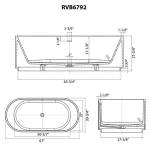 Ruvati 67-inch Fluted Freestanding Soaking Bathtub epiStone Solid Surface Modern Matte White - RVB6792WH