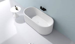 Ruvati 67-inch Fluted Freestanding Soaking Bathtub epiStone Solid Surface Modern Matte White - RVB6792WH