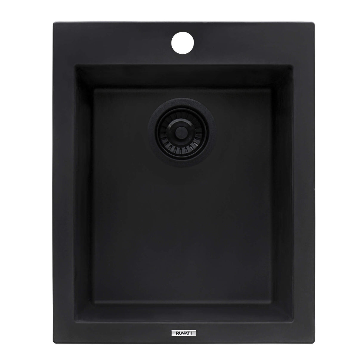 Ruvati 16 x 20 inch epiGranite Drop-in Topmount Granite Composite Single Bowl Kitchen Sink - Midnight Black - RVG1016BK
