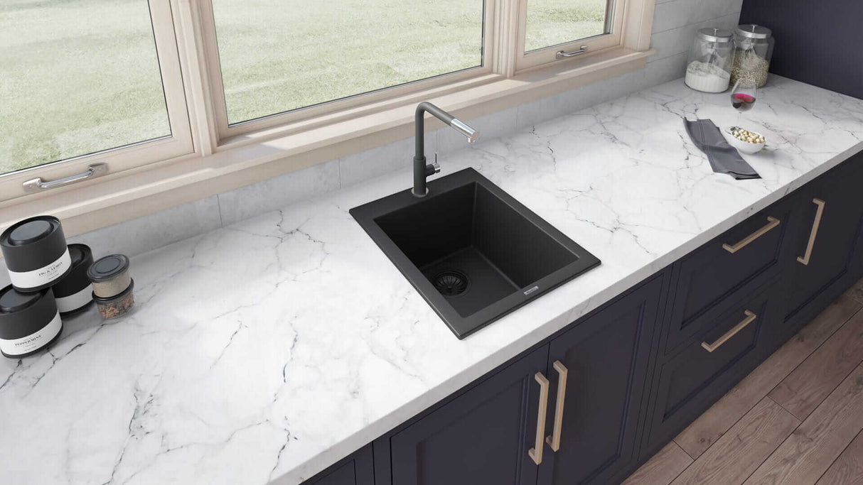 Ruvati 18 x 20 inch epiGranite Drop-in Topmount Granite Composite Single Bowl Wet Bar Prep Sink - Midnight Black - RVG1018BK