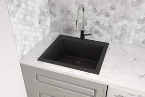 Ruvati 22 x 20 inch epiGranite Drop-in Topmount Granite Composite Single Bowl Kitchen Sink - Midnight Black - RVG1022BK