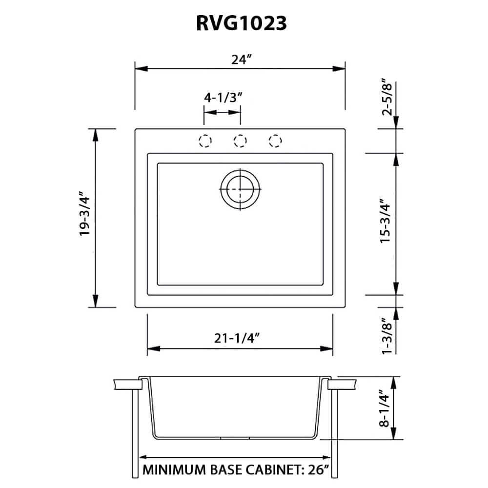 Ruvati 23 x 20 inch epiGranite Drop-in Topmount Granite Composite Single Bowl Kitchen Sink - Midnight Black - RVG1023BK