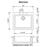 Ruvati 23 x 20 inch epiGranite Drop-in Topmount Granite Composite Single Bowl Kitchen Sink - Midnight Black - RVG1023BK
