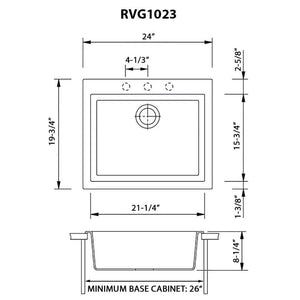 Ruvati 23 x 20 inch epiGranite Drop-in Topmount Granite Composite Single Bowl Kitchen Sink - Midnight Black - RVG1023BK