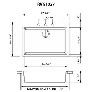 Ruvati 27 x 20 inch Drop-in Topmount Granite Composite Single Bowl Kitchen Sink - Midnight Black - RVG1027BK
