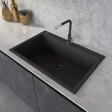 Ruvati 27 x 20 inch Drop-in Topmount Granite Composite Single Bowl Kitchen Sink - Midnight Black - RVG1027BK