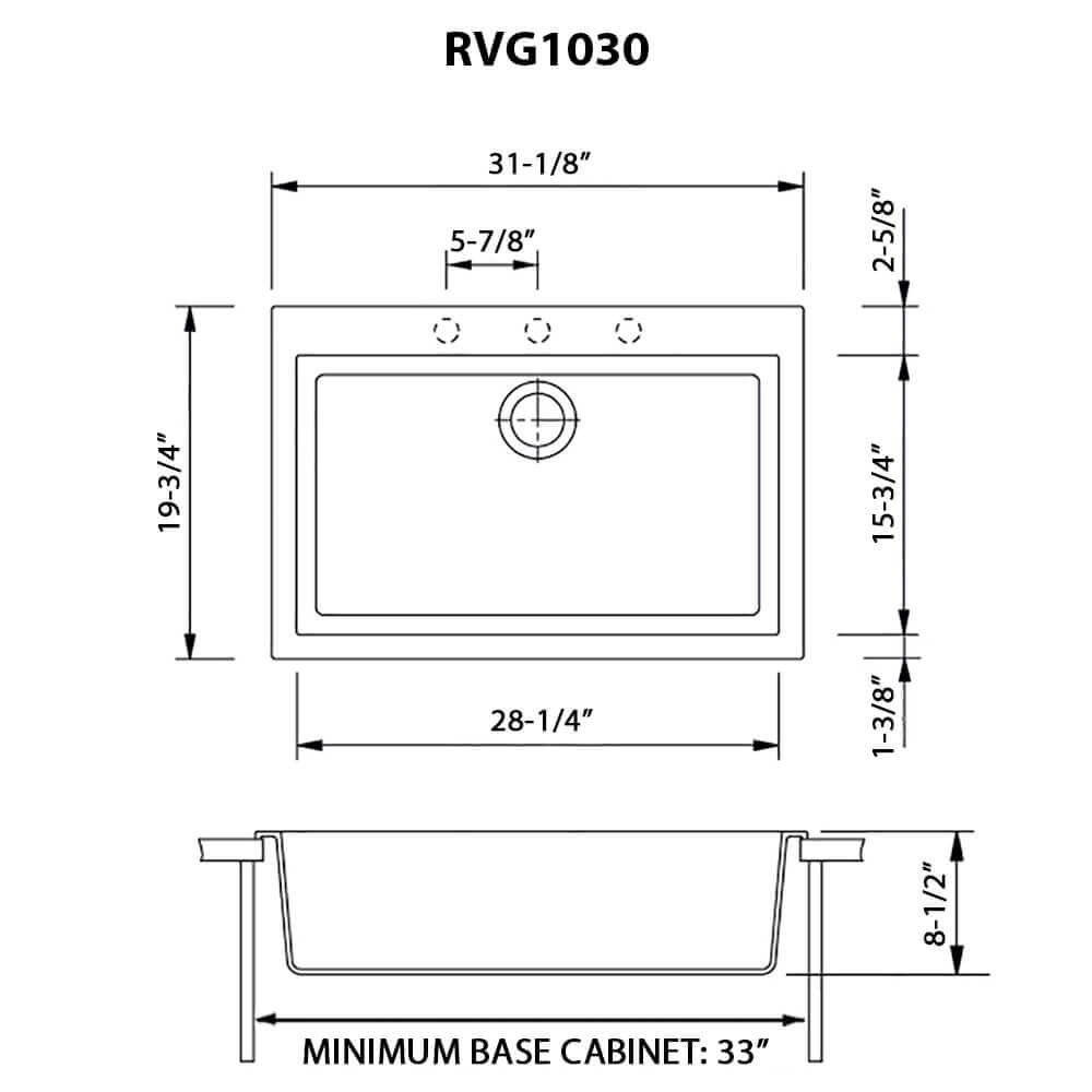 Ruvati 30 x 20 inch epiGranite Drop-in Topmount Granite Composite Single Bowl Kitchen Sink - Midnight Black - RVG1030BK