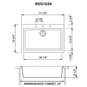 Ruvati 30 x 20 inch epiGranite Drop-in Topmount Granite Composite Single Bowl Kitchen Sink - Midnight Black - RVG1030BK