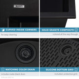 Ruvati 30 x 20 inch epiGranite Drop-in Topmount Granite Composite Single Bowl Kitchen Sink - Midnight Black - RVG1030BK