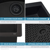 Ruvati 33 x 22 inch epiGranite Drop-in Topmount Granite Composite Single Bowl Kitchen Sink - Midnight Black - RVG1033BK