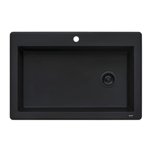 Ruvati 33 x 22 inch epiGranite Drop-in Topmount Granite Composite Single Bowl Kitchen Sink - Midnight Black - RVG1033BK