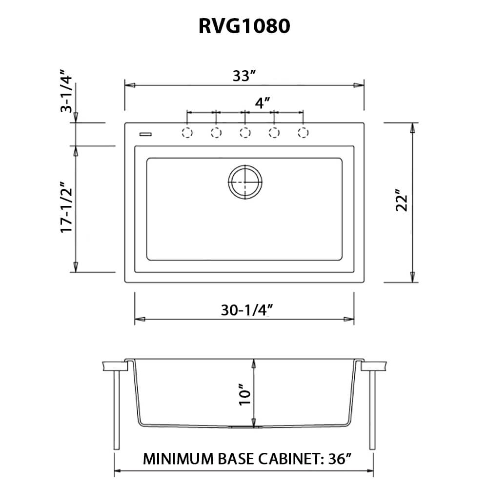 Ruvati 33 x 22 inch epiGranite Drop-in Topmount Granite Composite Single Bowl Kitchen Sink - Midnight Black - RVG1080BK