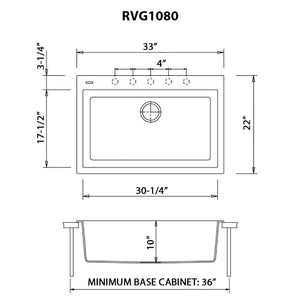 Ruvati 33 x 22 inch epiGranite Drop-in Topmount Granite Composite Single Bowl Kitchen Sink - Arctic White - RVG1080WH