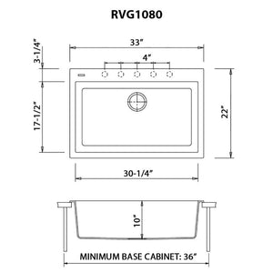 Ruvati 33 x 22 inch epiGranite Drop-in Topmount Granite Composite Single Bowl Kitchen Sink - RVG1080ES