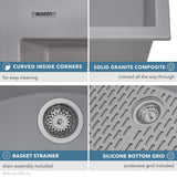 Ruvati 33 x 22 inch epiGranite Drop-in Topmount Granite Composite Single Bowl Kitchen Sink - Silver Gray - RVG1080GR