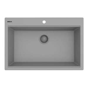 Ruvati 33 x 22 inch epiGranite Drop-in Topmount Granite Composite Single Bowl Kitchen Sink - Urban Gray - RVG1080UG