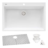 Ruvati 33 x 22 inch epiGranite Drop-in Topmount Granite Composite Single Bowl Kitchen Sink - Arctic White - RVG1080WH