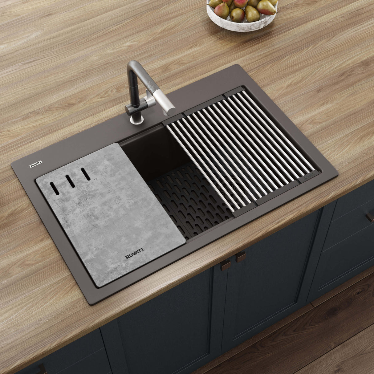 Ruvati 33-inch Granite Composite Workstation Drop-in Topmount Kitchen Sink Espresso Brown - RVG1302ES
