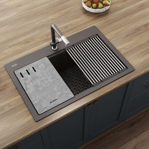 Ruvati 33-inch Granite Composite Workstation Drop-in Topmount Kitchen Sink Espresso Brown - RVG1302ES