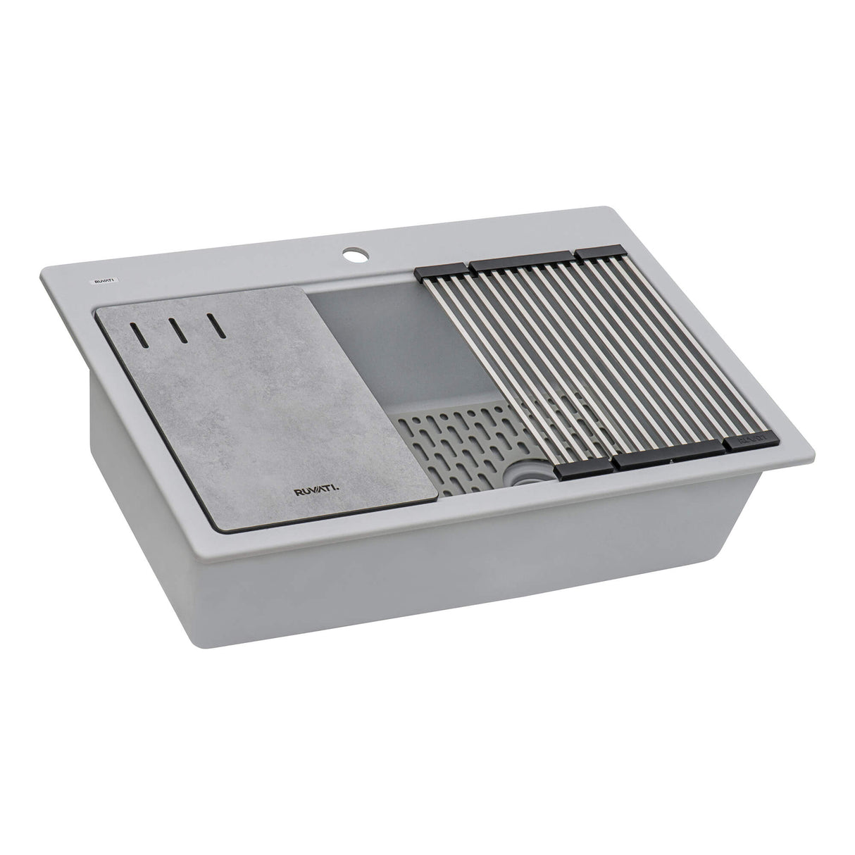Ruvati 33-inch Granite Composite Workstation Drop-in Topmount Kitchen Sink Silver Gray - RVG1302GR