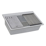 Ruvati 33-inch Granite Composite Workstation Drop-in Topmount Kitchen Sink Silver Gray - RVG1302GR