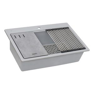 Ruvati 33-inch Granite Composite Workstation Drop-in Topmount Kitchen Sink Silver Gray - RVG1302GR