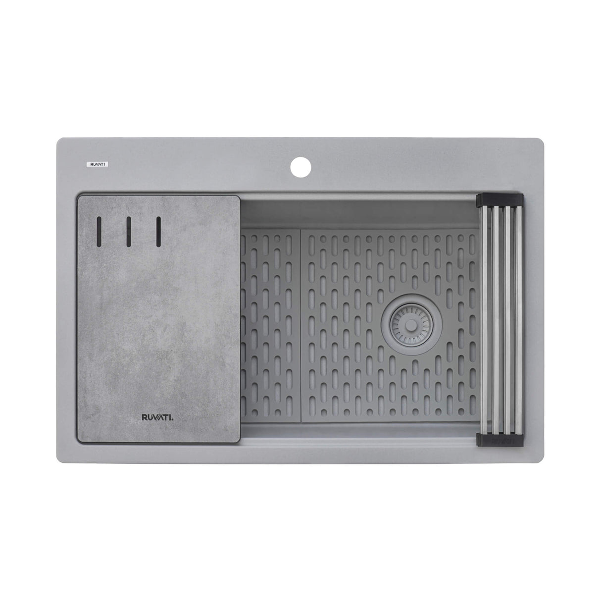 Ruvati 33-inch Granite Composite Workstation Drop-in Topmount Kitchen Sink Silver Gray - RVG1302GR