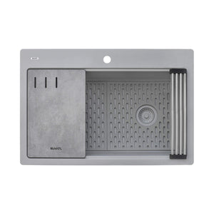 Ruvati 33-inch Granite Composite Workstation Drop-in Topmount Kitchen Sink Silver Gray - RVG1302GR
