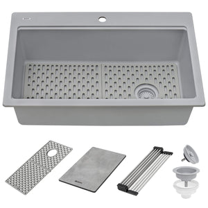 Ruvati 33-inch Granite Composite Workstation Drop-in Topmount Kitchen Sink Silver Gray - RVG1302GR