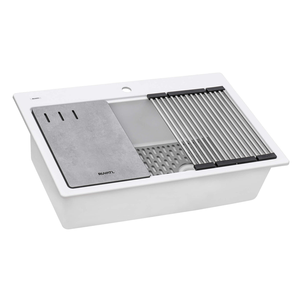 Ruvati 33-inch Granite Composite Workstation Drop-in Topmount Kitchen Sink  Matte White - RVG1302WH